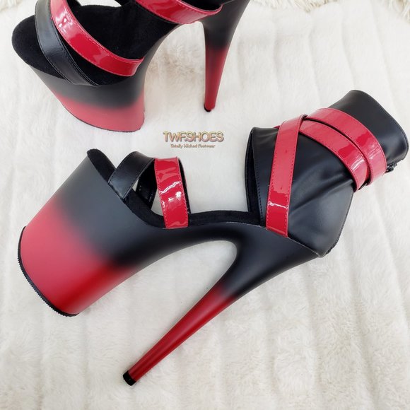 Flamingo 80015 Red Black 2 tone 8" High Heel Closed Back Platform Pole Shoes - Picture 5 of 15
